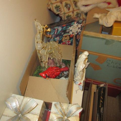 Christmas/Fall Holiday Closet-Ornaments, Tree Skirts, Wrapping Paper/Bags,
