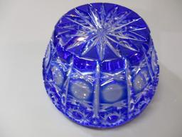 Vintage Cobalt Blue Cut To Clear Crystal Bowl 4" x 2 1/2"