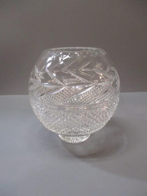 Vintage Galway Irish Round Crystal Vase Signed Galway