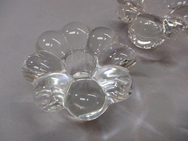 4 Clear Glass Flower Shaped Taper Candle Holders 2 1/2"