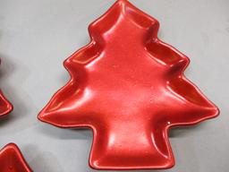 3 Red Ceramic Christmas Tree Dishes 7" x 7 1/2"