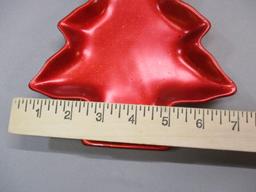 3 Red Ceramic Christmas Tree Dishes 7" x 7 1/2"