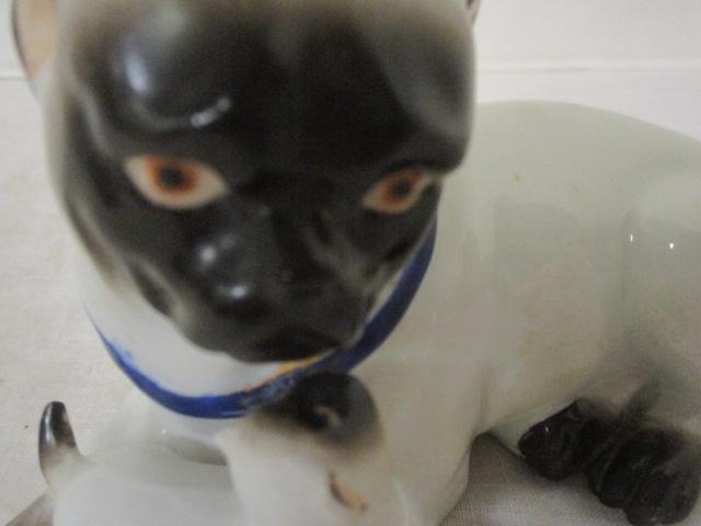 Pug Figure w/Puppy (6 x 3), Vintage Goebel Black Poodle 3", & Miniature Dog Figure 1"