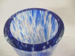 Art Glass Blue & Clear Vase