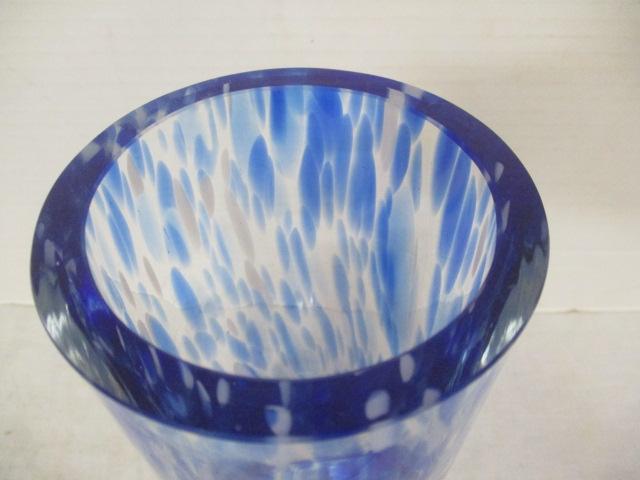 Art Glass Blue & Clear Vase