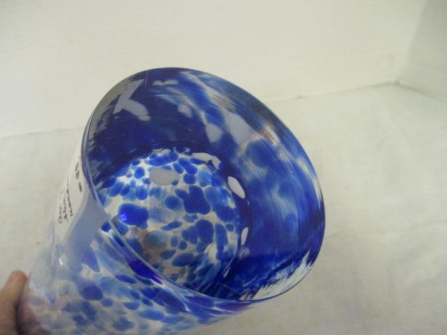 Art Glass Blue & Clear Vase