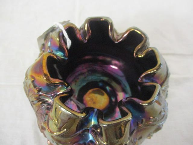 Dugan Carnival Glass Rose Bowl Footed Grapevine