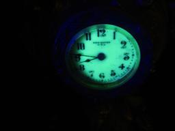 New Haven Clock Co. Brass Clock w/uranium Glass Face