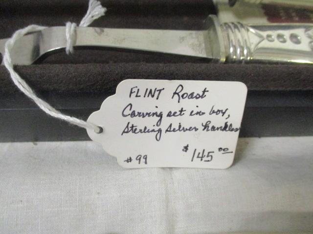 Flint Roast/Carving Set in Wood Box w/Sterling Handles