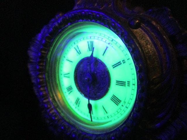 Cast Iron Clock w/Uranium Glass Face (9")