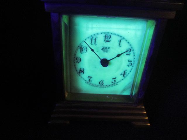 Waturbury Clock Co. Uranium Glass Face Brass Clock