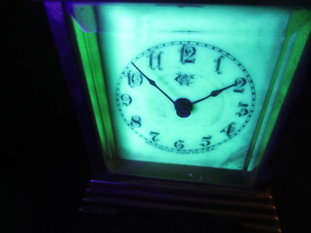 Waturbury Clock Co. Uranium Glass Face Brass Clock