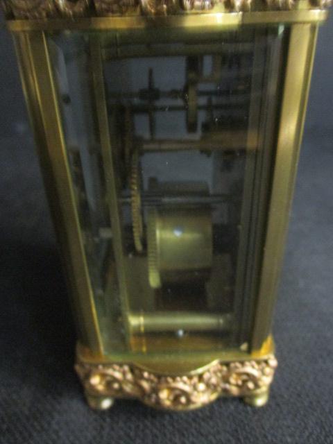 Art Nuveaux Brass & Glass Carriage Clock w/key (uranium Glass Face)