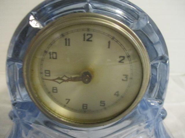 Foreign Art Deco Blue Glass Vintage Clock 1930's