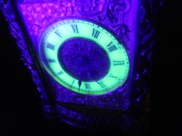 Art Nuveaux Wind up clock w/uranium glass face Copper Color