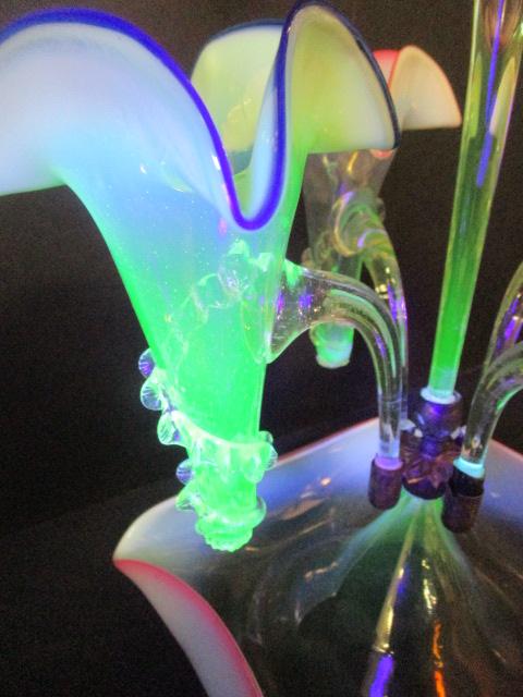 Victorian Epergne Lily Art Glass Vaseline/Uranium Glass