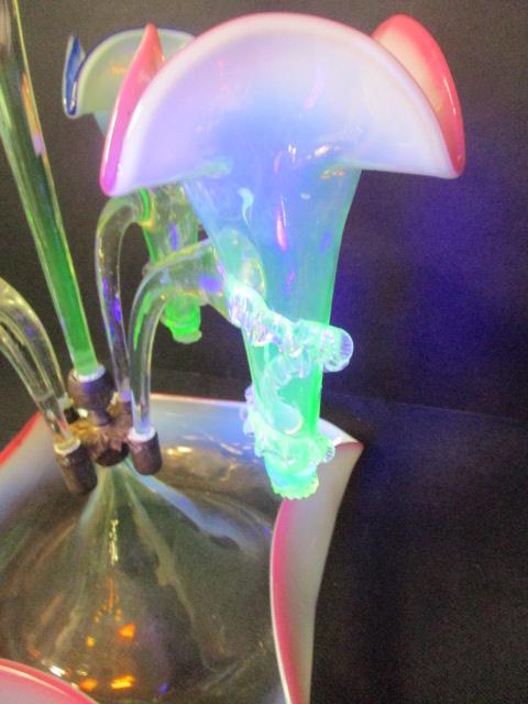 Victorian Epergne Lily Art Glass Vaseline/Uranium Glass