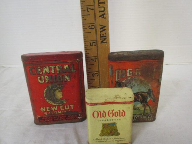 3 Vintage Tins-Old Gold Cigarettes, Central Union Cigarettes, &