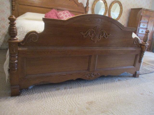 Athens Furniture Oak King Size Bed with Wood Rails