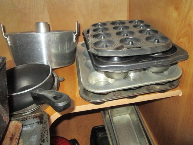 Bakeware, Pots/Pans and Three Drawers of Kitchen Utensils