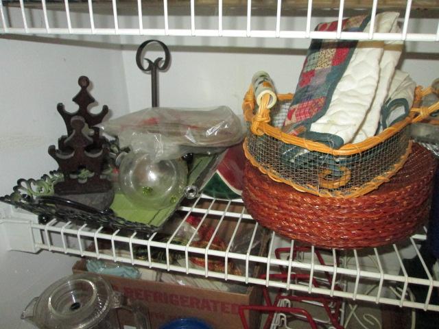 Contents of Pantry Closet-Glassware, Drinking Glasses, Plasticware, Wire Cabinet Storage