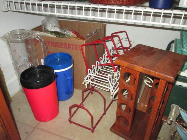 Contents of Pantry Closet-Glassware, Drinking Glasses, Plasticware, Wire Cabinet Storage
