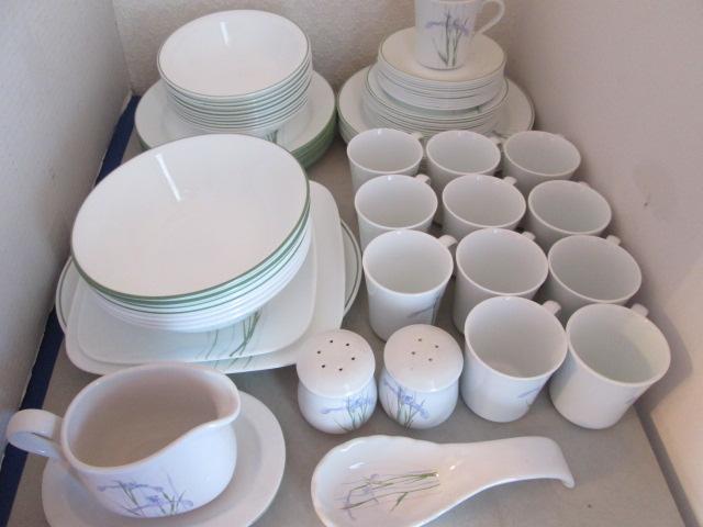 78 Pieces of Corelle by Corning "Shadow Iris" Dinner Ware and Serving Pieces
