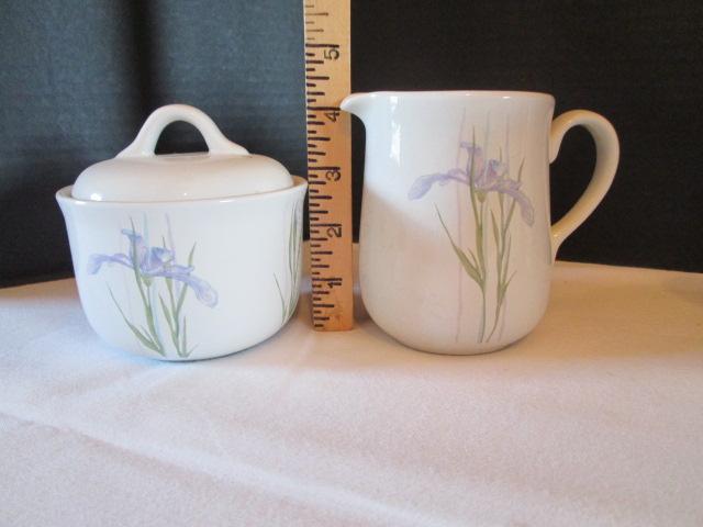 "Shadow Iris" Corelle Coordinates Porcelain Mugs, Stoneware Creamer, Sugar Bowl and Teapot