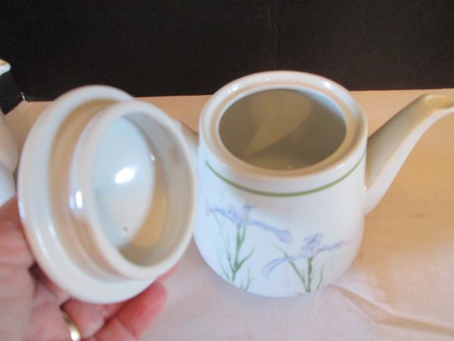 "Shadow Iris" Corelle Coordinates Porcelain Mugs, Stoneware Creamer, Sugar Bowl and Teapot