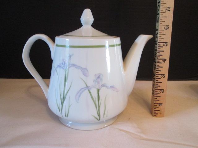 "Shadow Iris" Corelle Coordinates Porcelain Mugs, Stoneware Creamer, Sugar Bowl and Teapot