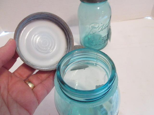 Two Very RARE Old #13 Blue Ball Perfect Mason Jars with Ball Zinc Lids