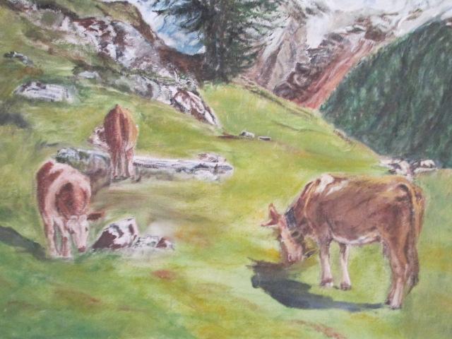 Vintage Original Cow Pastoral Canvas Painting