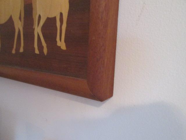 Hand Crafted Framed Wooden Horse Marquetry Wall Art