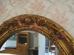 Molded Gold Frame Oval Mirror with Floral Design