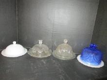Four Vintage Glass Butter Dishes
