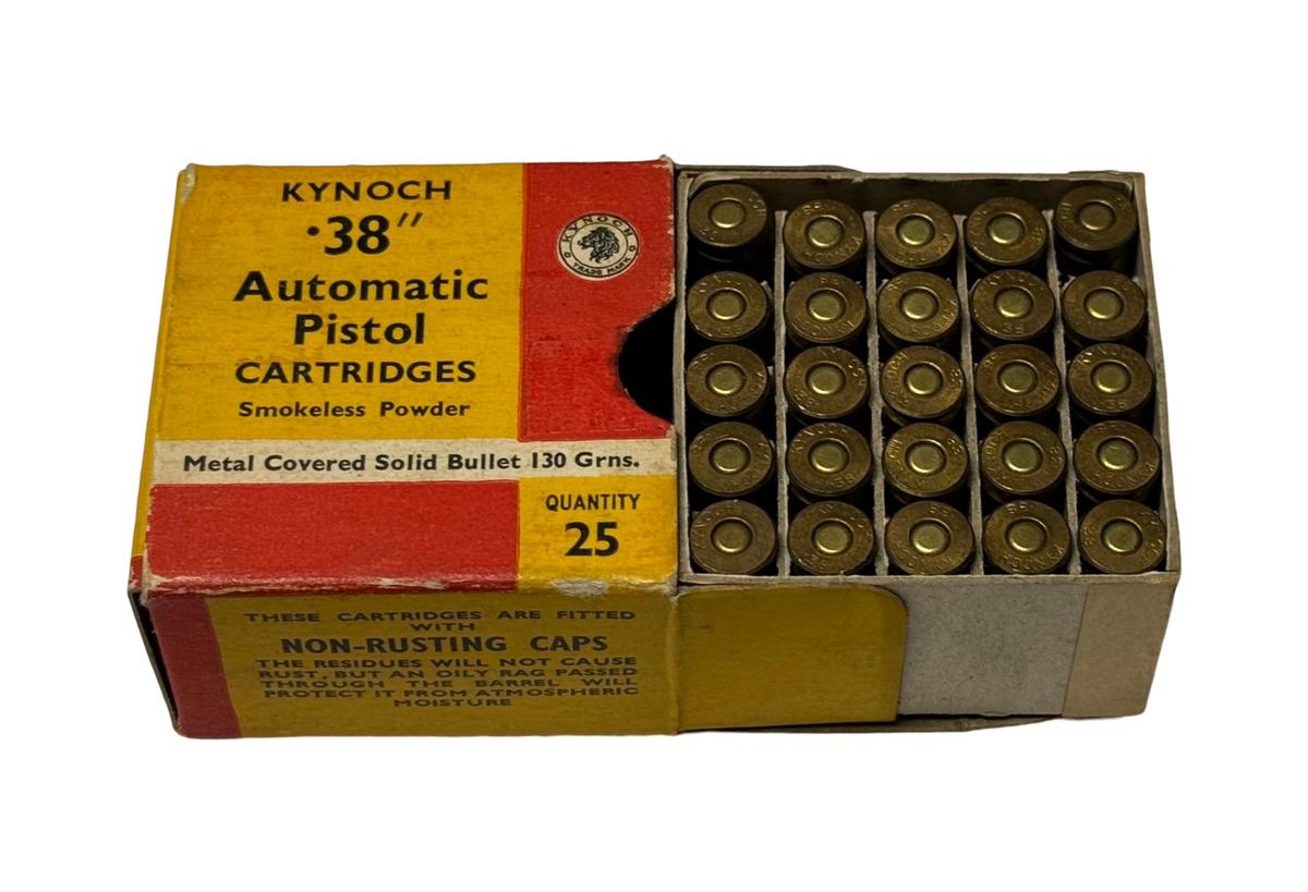 NIB Factory 25rds. of .38 AUTOMATIC 130gr. Solid Kynoch Ammunition