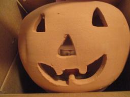 Red Clay Jack-O-Lantern and Two Candleholders