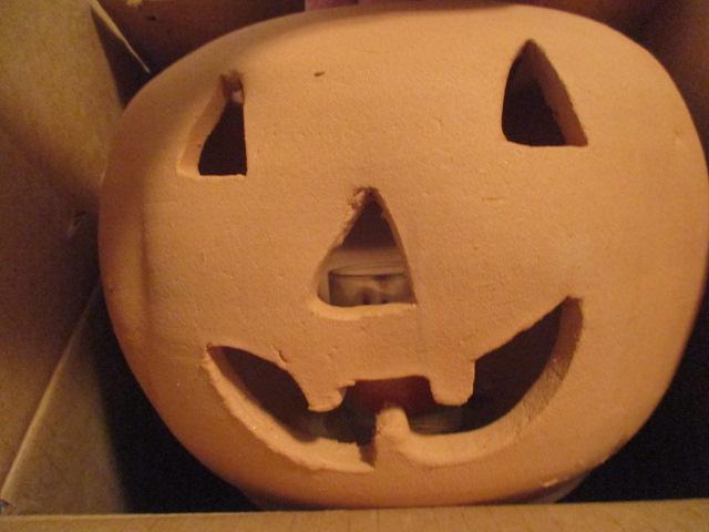 Red Clay Jack-O-Lantern and Two Candleholders