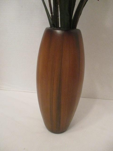 Ceramic Wood Pattern Vase with Faux Flowers