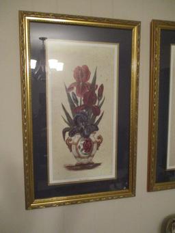 Pair of Framed and Matted Vase of Irises Prints