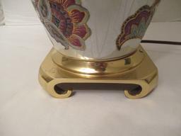 Cloisonne Style Table Lamp with Brass Base