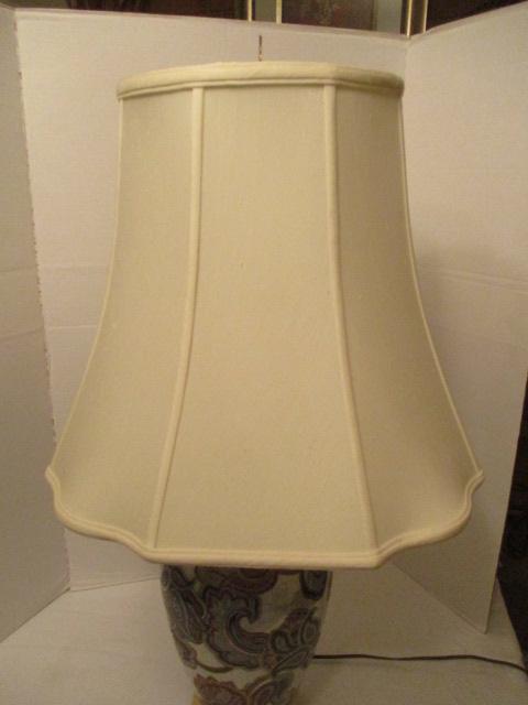 Cloisonne Style Table Lamp with Brass Base