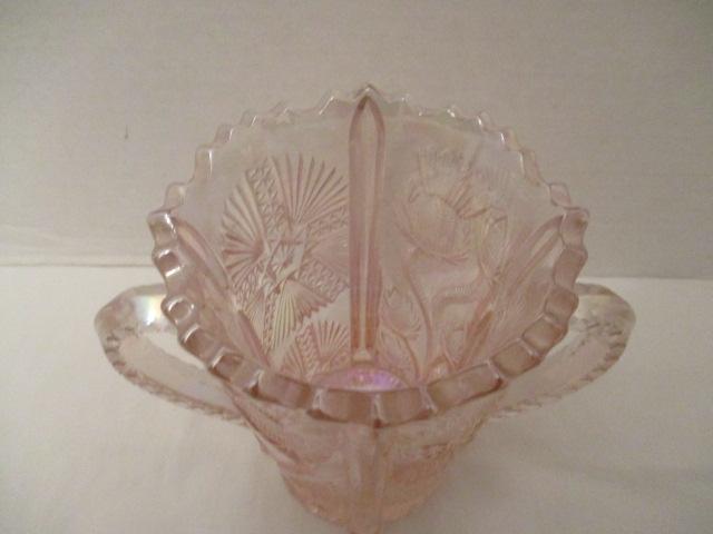 Iridescent Pink Glass Handled Vase