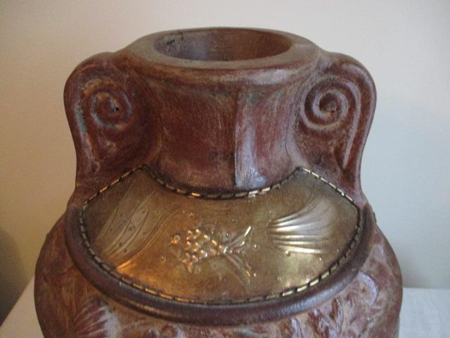 Pottery Vase with Metal Embellishments