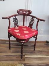 Antique Corner Mahogany Chinoiserie Chair with Mother of Pearl Inlay Designs