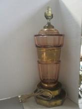 Brass Base/Pink Lamp w/Greek Design Wrap