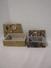 Two Stone Trinket Boxes with Floral Inlay Designs