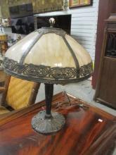 Art Deco Style Slag Glass Double Pull Chain Lamp