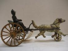 Antique Cast Iron Sulky w/ Rider Pulled by St. Bernard