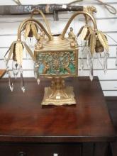 Antique Art Deco 4 Arm Lamp with Prisms and Slag Glass
